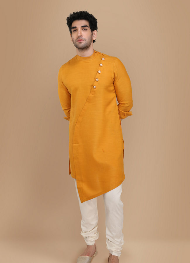 Mustard Yellow Asymmetric Kurta image number 1